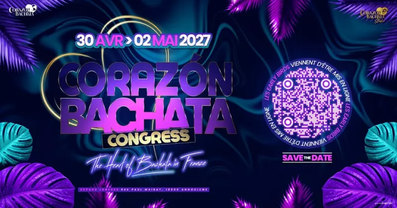 Affiche de l'événement Corazon Bachata Congress - 2eme Edition du 30/04/2027 à Angoulême