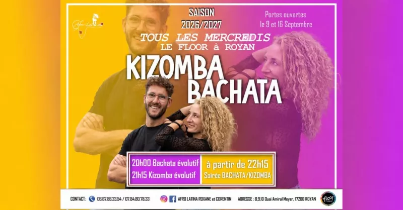 Affiche de l'événement Soirée Bachata/Kizomba du 07/04/2027 à Royan
