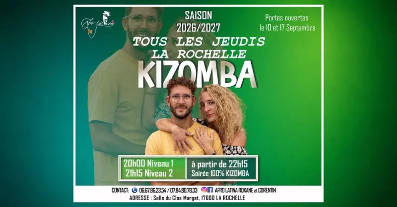 Affiche de l'événement Soirée 100% Kizomba du 29/04/2027 à La Rochelle