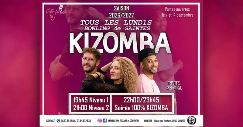 Affiche de l'événement Soirée 100% Kizomba du 07/12/2026 à Saintes