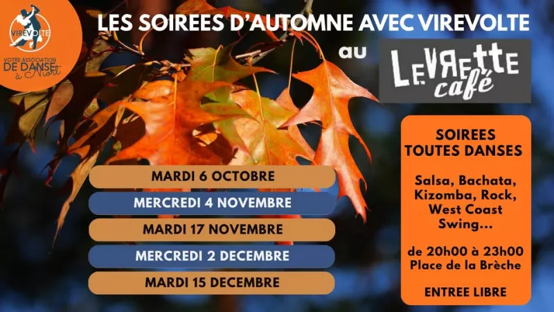 Affiche de l'événement Les SOIREES D'AUTOMNE avec VIREVOLTE au LEVRETTE Café du 15/12/2026 à Niort
