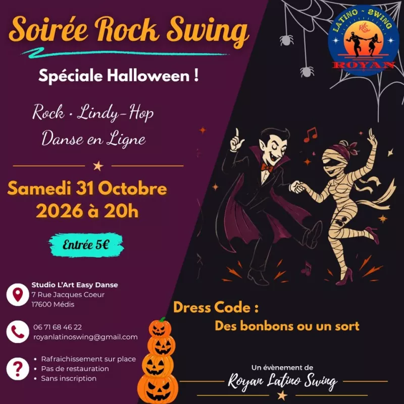 Affiche de l'événement Soirée Rock & Swing d'Halloween - Samedi 31 Octobre 2026 du 31/10/2026 à Médis
