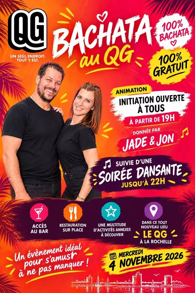 Affiche de l'événement Bachata au QG du 04/11/2026 à La Rochelle