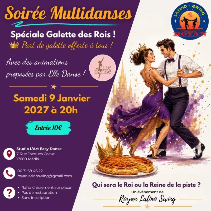 Affiche de l'événement Soirée Multidanses - Galette des Rois - Samedi 9 Janvier 2027 du 09/01/2027 à Médis