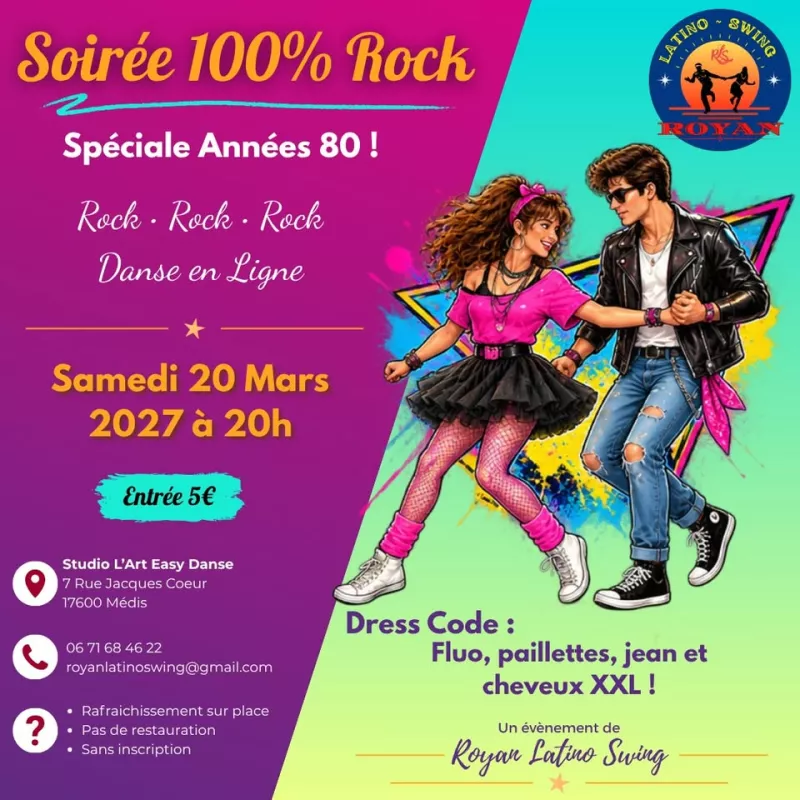 Affiche de l'événement Soirée 100% Rock - Spéciale Années 80 - Samedi 20 Mars 2027 du 20/03/2027 à Médis